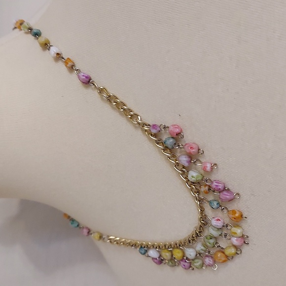 Vintage Multicolor Beaded Gold Chain Necklace - Picture 4 of 7
